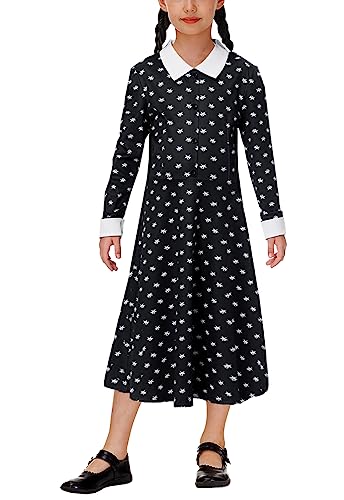Remimi Halloween Girls Dresses Family Party Long Sleeve Black Dress 3-14 Years4