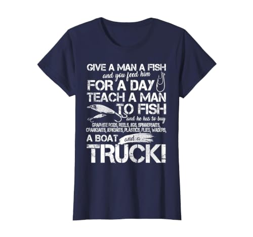 Funny Fishing Teach A Man to Fish T-Shirt T-Shirt, Women, Navy Blue, Small