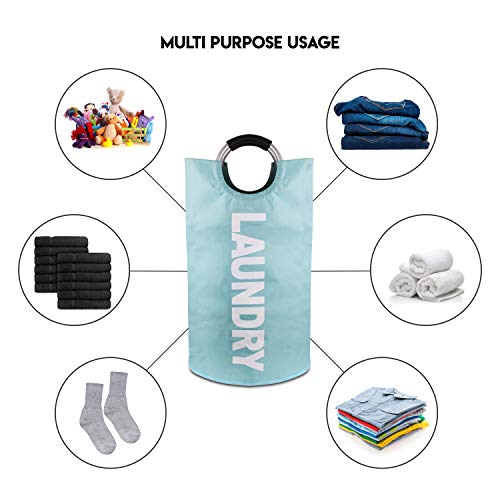 Neatkeep Large Laundry Bags For Heavy-Duty Use With Aluminum Handles, Collapsible Fabric Laundry Basket, Foldable Clothes Bag, (Available In 6 Colors) (Light Blue) #TOP4