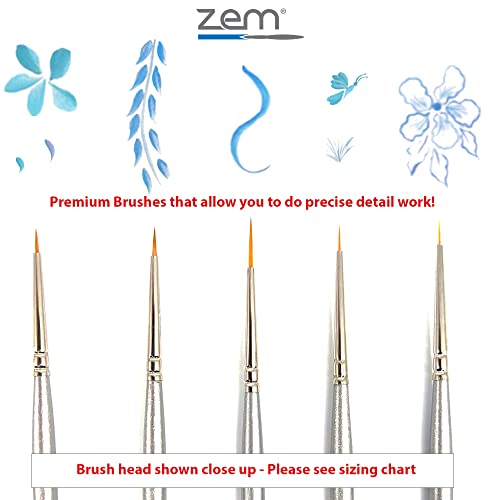 Zem Brush Golden Taklon Mini Detail Brush Set Liner 20/0, Mini Liners 20/0, 10/0, Details 10/0, 5/0 #TOP3