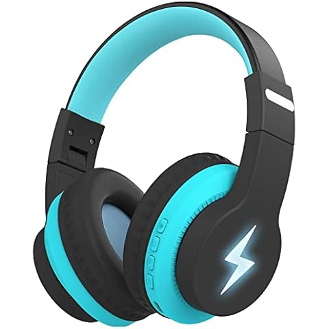 Kids Bluetooth Headphones, Colorful Wireless Over Ear Headset with LED Lights, Built-in Mic, 45H Playtime, 85dB/94dB Volume Limited Headphones for Boys Girls iPad Tablet School Airplane (Blue) Cover