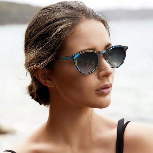 CARFIA Round Polarized Sunglasses for Women UV Protection Acetate Frame Classic Retro Style CA23022