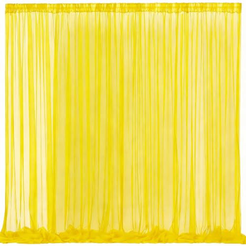 10x10 Yellow Tulle Backdrop Curtains for Parties, Sheer Backdrop Curtain Wedding Photo Backdrop Drapes for Baby Shower Photography Birthday Party