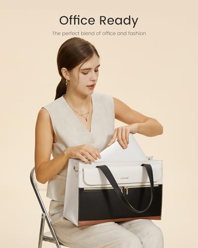 Image of LOVEVOOK Laptop Bag for Women 15.6 Inch Laptop Tote Work Bag Professional Leather Computer Briefcase Waterproof Handbag Shoulder Bag Large Capacity Business Teacher Office Bag Crossbody Purse