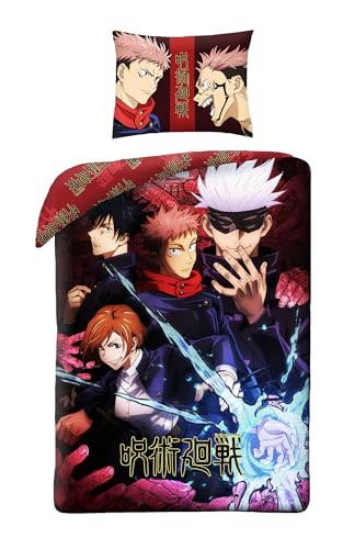 Halantex JUJUTSU KAISEN Sorcery Fight - Megumi Fushiguro Yuji Itadori - Housse de couette 140 x 200 cm avec taie d'oreiller 70 x 90 cm - Microfibre -...