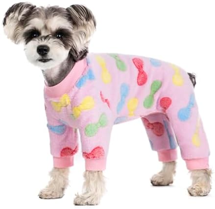 Puppy Pink Bow Dog Pajamas,Winter Cat Dog Clothes for Small Dogs Girl Chihuahua Yorkie, Pet Dog Dog Sweater Onesie Clothing, Lightweight Velvet Apparel Outfit