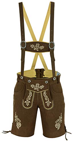 FAIZI FASHION Pantalon bavarois en cuir pour homme avec bretelles assorties - Marron - 44 Cover