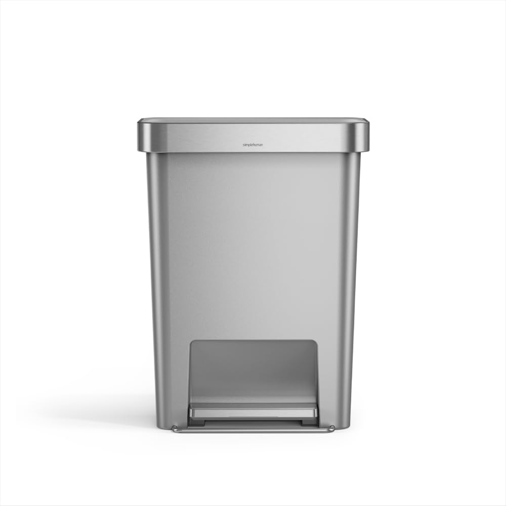 simplehuman Hybrid Step Can, 45 Liter / 12 Gallon Rectangular Kitchen Trash Can, Wide Stable Base with Long-Lasting Steel Pedal, Neat and Secure Liner