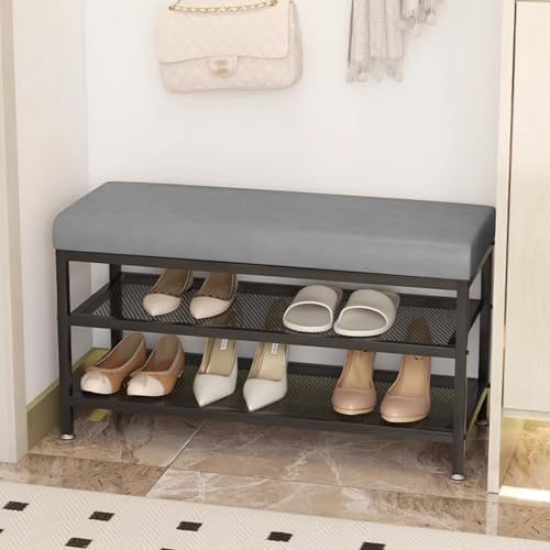 Banc à chaussures en similicuir et structure en métal meuble chic d'entrée - 5