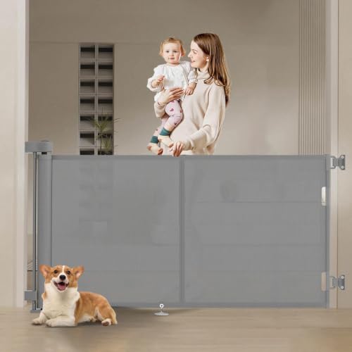 Treppenschutzgitter Einziehbares Babygitter für Treppen, Erweiterbar auf bis zu 200 cm breites Hundegitter für Treppen, Türen, Flure… – Ansicht 1
