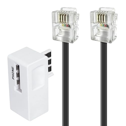 APM 570838 - doux et flexible Cordon ADSL Rj11 Mâle/Mâle de couleur Noir 5 M + Filtre Adsl Blanc - pour relier à un boîtier ou un modem ADSL