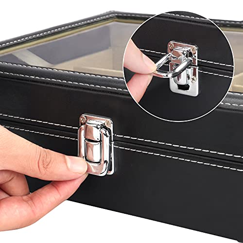 Kurtzy Faux Lederen Zonnebrillen Organizer Doos – 8 Sleuven voor Brillen – Afsluitbare Zwarte Display Opslag Collectie… - Image 4