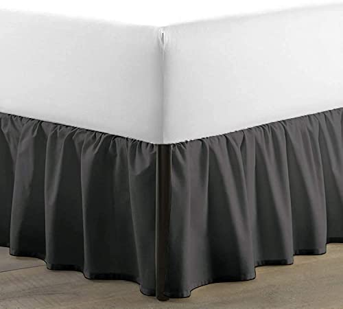 SKY BEDDINGS King Ruffled Bed Skirt, Split Corners, 18' Drop, Dark Grey