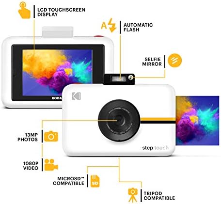 Zink Kodak Step Touch | 13MP Digital Camera & Instant Printer with 3.5” LCD Touchscreen Display, 1080p HD Video (White) Gift Bundle