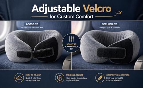 Image of Travel Neck Pillow for Travelling | Premium Memory Foam Neck Pillow | Ergonomic Travel Pillow for Flight and Car | Lightweight Neck Support | Adjustable Velcro | Soft Washable Cover