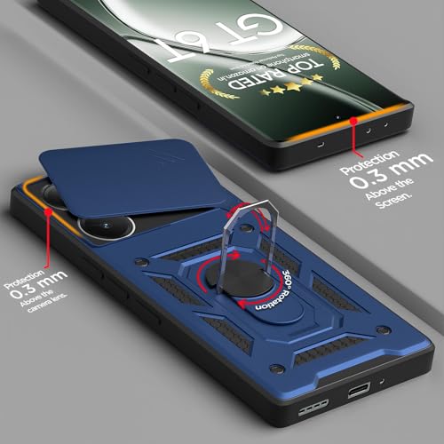 Image of Pikkme D10 Tough Armor Bumper Case | 360 Protection Case | Sliding Camera Shield Cover & Ring Holder Stand Back Cover for Realme GT 6T 5G / GT Neo 6 SE 5G (Blue)