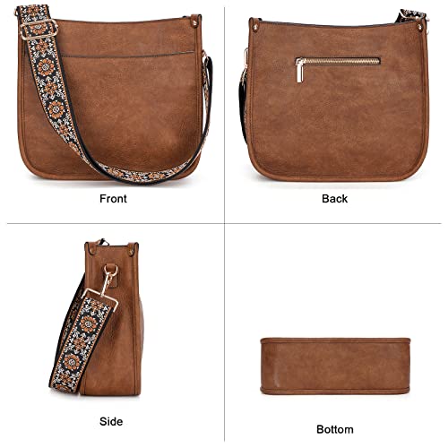 HKCLUF Crossbody Bags for Women Trendy Vegan Leather Hobo Handbags With 2PCS Adjustable Guitar Strap Shoulder Bucket Bags