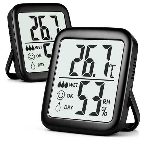 Antonki 2 Pièces Hygromètre Intérieur, Thermomètre Intérieur pour la Maison,Moniteur de Température et Humidité pour la Chambre à Coucher, Bureau, Couveuse, Plantes, Reptiles - Batterie Incluse