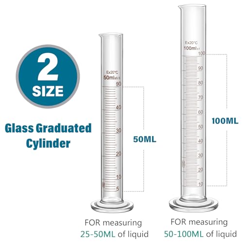 Frienda 100/250ml Lab Glassware Include Graduated Cylinder, Glass Beaker Set, Glass Dropper, Stirring Rod, Measuring Cups for Laboratory Science Chemistry Supplies (10 Pcs)