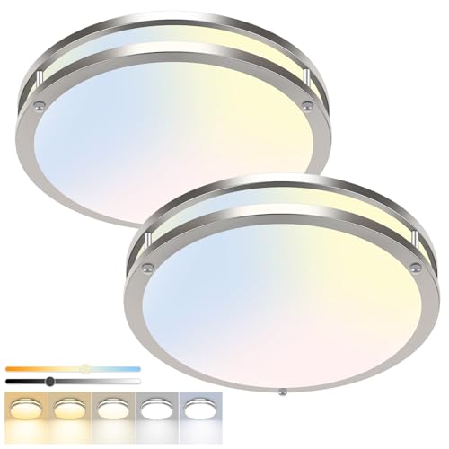 hepside 2 Pack Flush Mount Ceiling Light Fixture, Dimmable & 5CCT Ceiling Light Black, 13inch 24W 3000K 3500K 4000K 5000K 6500K Adjustable Ceiling Lamps for Kitchen Bathroom Bedroom Hallway