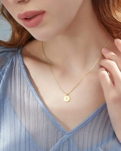 Unique Personalized Gifts for Her, Initial Necklaces for Women, Letter Double Side Engraved Disc/Heart Pendant Necklace, Minimalism Style Jewelry for Everyday Wear4