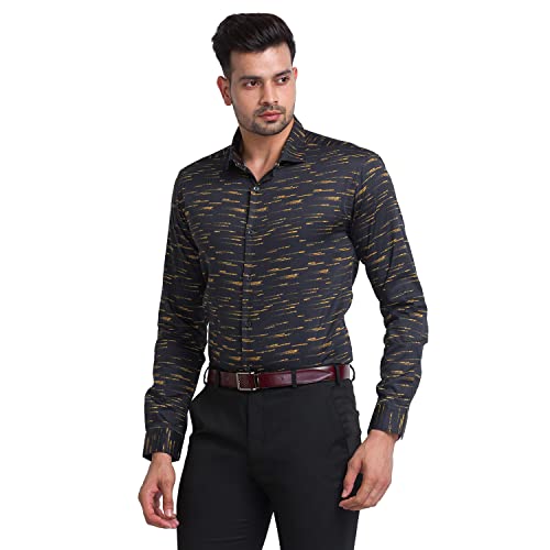 Image of Park Avenue Men's Pure Cotton Print Pattern Slim Fit Cut Away Collar Full Sleeve Casual Shirt
