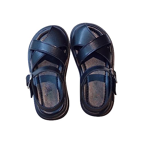 Kids Girls Sandal Summer Solid Color Rubber Sole Alternate Vamp Metal Buckle Birthday Leather Sandals for Girls Size 13