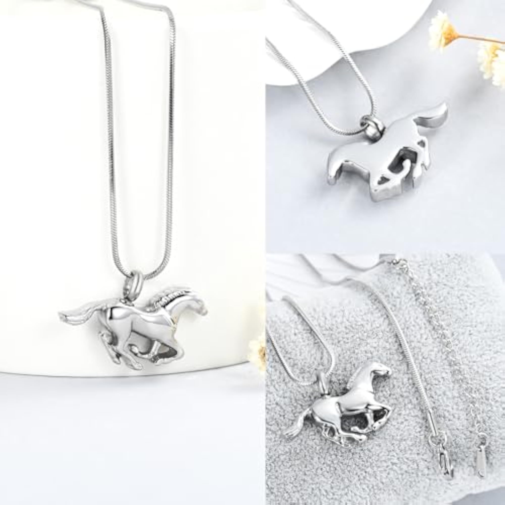 Stainless Steel Running Horse Urn Pendant Necklace for Ashes