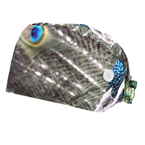 Chapeaux bouffants JDEZ en lot de 2 pièces avec bandeau frontal et imprimé oiseau paon