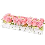 Clear Acrylic Flower Vase Rectangular, 15.7 Inches with 16 Holes for Elegant Flower Centerpiece Deco