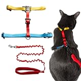 Travel Cat Harness and Bungee Leash Set - 2 in 1 Adjustable Escape Proof Cat Harness & Leash for Small, Medium, Large Cats, Kitten - Safe H-Style Cat Leash Harness for Outdoor Walking (Color Block)