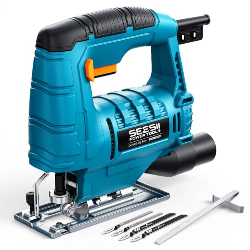 SEESII Corded Jigsaw, 500W Electric Jig Saw Power Saw with 4 Blades