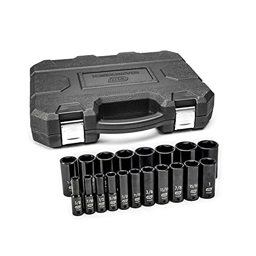 GEARWRENCH 19 Piece 1/2 Inch Drive 6 Point Impact Socket Set, Deep, SAE - 84934N