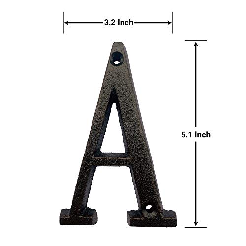 5.1 Inch High Cast Iron House Letter, Solid Home Address Letter, Elegant Black Brown Finished, Matching Perfect with 5.5 Inch House Numbers, Letter A