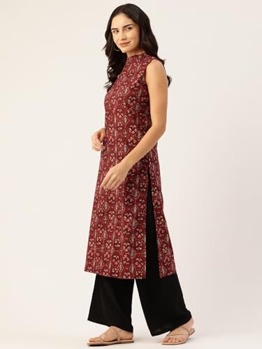 Image of feranoid Unique Printed Choker Neck Back Button Sleeveless Long Kurti