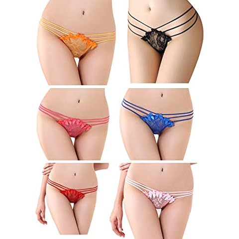 RuoFeng Women's Sexy Lace Condole Belt Lingerie Low Rise T-Back Panties 6 Pcs(6 Colors) Cover