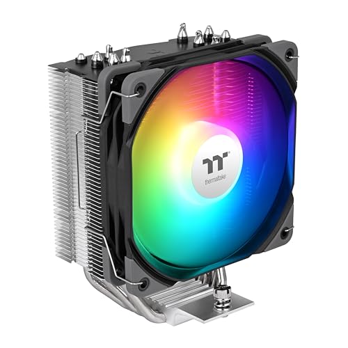 Thermaltake UX500 ARGB CPUクーラー、5xO6mm銅ヒートパイプ、120mm PWMファン、700~1800RPM、Intel/AMD互換、シングルタワー、260W TDP、ブラック、CL-P144-AL12SW-A。