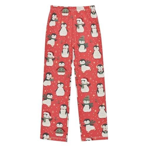 ZZXXB Lovely Penguin Holly Leaves Boys Long Pants Soft Trousers Elastic Waist Kids Lounge Bottoms with Pockets S-XL