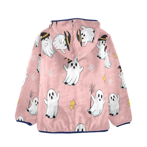 Cute Ghosts on Pink Background Toddler Fleece Jacket Girl Boys Hooded Fleece Jacket Coat Warm Outwear Zip-up 3-10T2