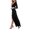 Vivicastle Women's USA Sexy Long Sleeve Tulip Wrap Slit Front Full Long Maxi Dress (Large, Black)