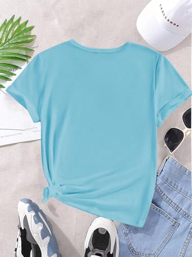 Image of SHENHE Girl's Summer Hawaiian Shirt Aloha Tropical Graphic Cute Crewneck Short Sleeve T Shirts Teen