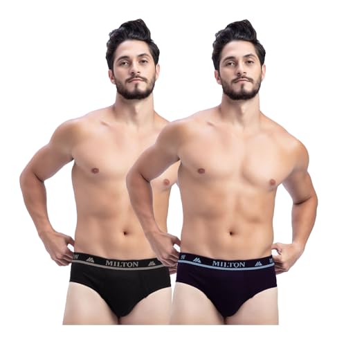 Image of Milton Mens Pure Cotton Solid Briefs|Soft Breathable Underwear for Men|Outer Elastic Comfort Fit Waistband|Skin-Friendly Essentials|Multi-Color, Color Name May Vary as per Availability|Pack of 2