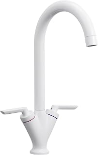 Hapilife - Grifos de cocina blancos contemporáneos de doble palanca, color blanco mate, grifo mezclador monobloc para fregadero de cocina, 1 agujero, doble palanca