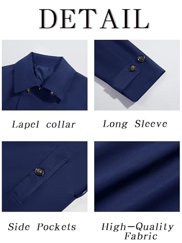 Image of Runcati Mens Double Breasted Trench Coat Notched Lapel Windbreaker Jackets Causal Overcoat With Belt