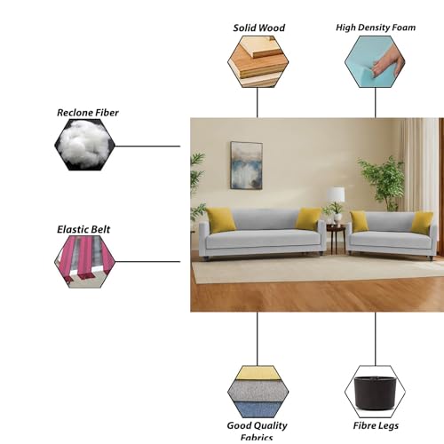 Image of Casaliving Dominic 3 + 2 Seater Sofa Set for Living Room (Grey) Premium Fabric Sofa