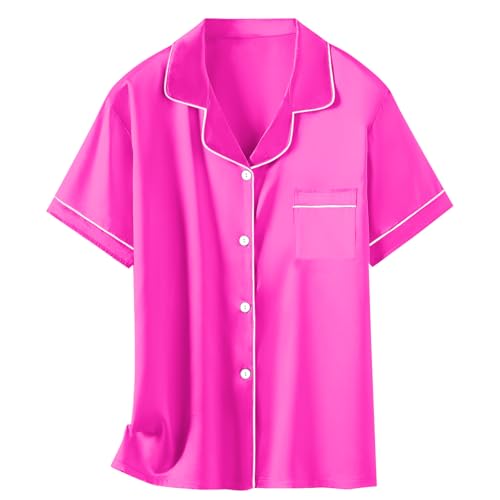 Image of Schbbbta Girls Womens Pajamas, Satin Silky Pjs Set Kids 2Pcs Button-Down Nightwear Sleepwear Gift for Mommy and me