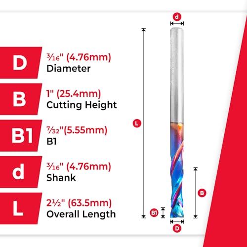 Image of Amana Tool Spektra Extreme Tool Life Solid Carbide CNC Compression Spiral Router Bit, 46181-K, 3 /16 D x 1 CH x 3 /16 Shank x 2-1 /2 Inch Long 2 Flute