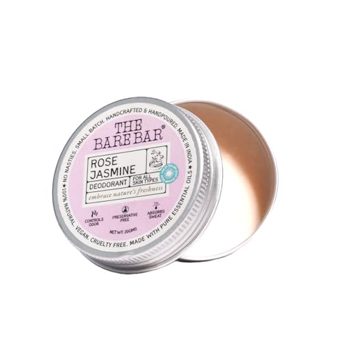 Image of The Bare Bar Rose Jasmine Deodorant - 20 gm | Floral Fragrance| Odor & Sweat Control | Natural formula and Chemical free| Good for all skin types | Travel Mini Size Solid Deodorant for Men & Women