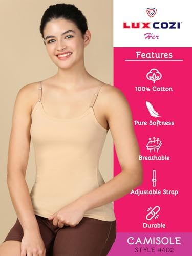 Image of Lux Cozi Premium Cotton Regular Fit Camisole for Women - Pack of 3