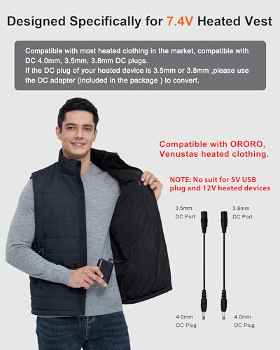 Rechargeable 16000mAh Battery Pack for Heated Vest and Jacket - Compatible with ORORO and Venustas